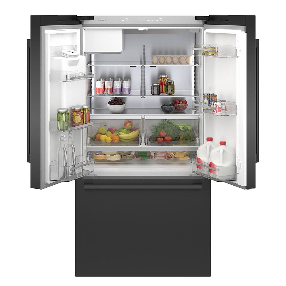 Alt View 4. Bosch - 500 Series 21 Cu. Ft. French Door Counter-Depth Smart Refrigerator with External Water and Ice Maker - Black Stainless Steel.