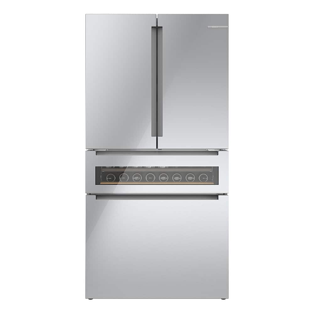 Bosch - 800 Series 20 Cu. Ft. 4-Door French Door Counter-Depth Smart Refrigerator with Beverage Cooler Drawer - Stainless Steel - Front_Zoom