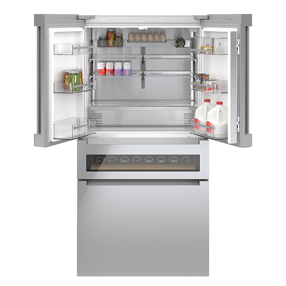 Alt View 5. Bosch - 800 Series 20 Cu. Ft. 4-Door French Door Counter-Depth Smart Refrigerator with Beverage Cooler Drawer - Stainless Steel.