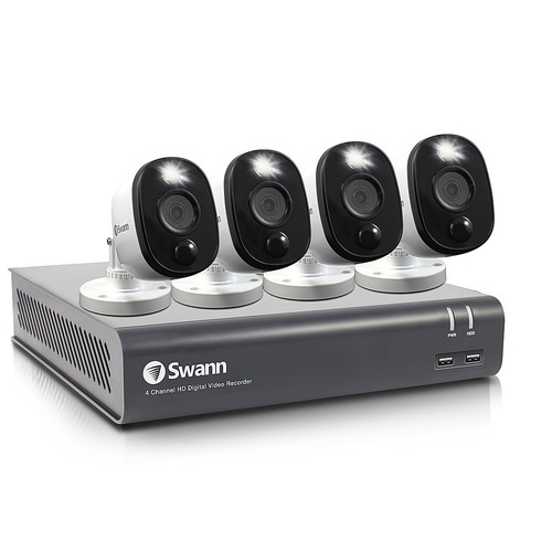 Swann - 4-Channel, 4-Camera Indoor/Outdoor Wired 1080p 1TB DVR Surveillance System - White