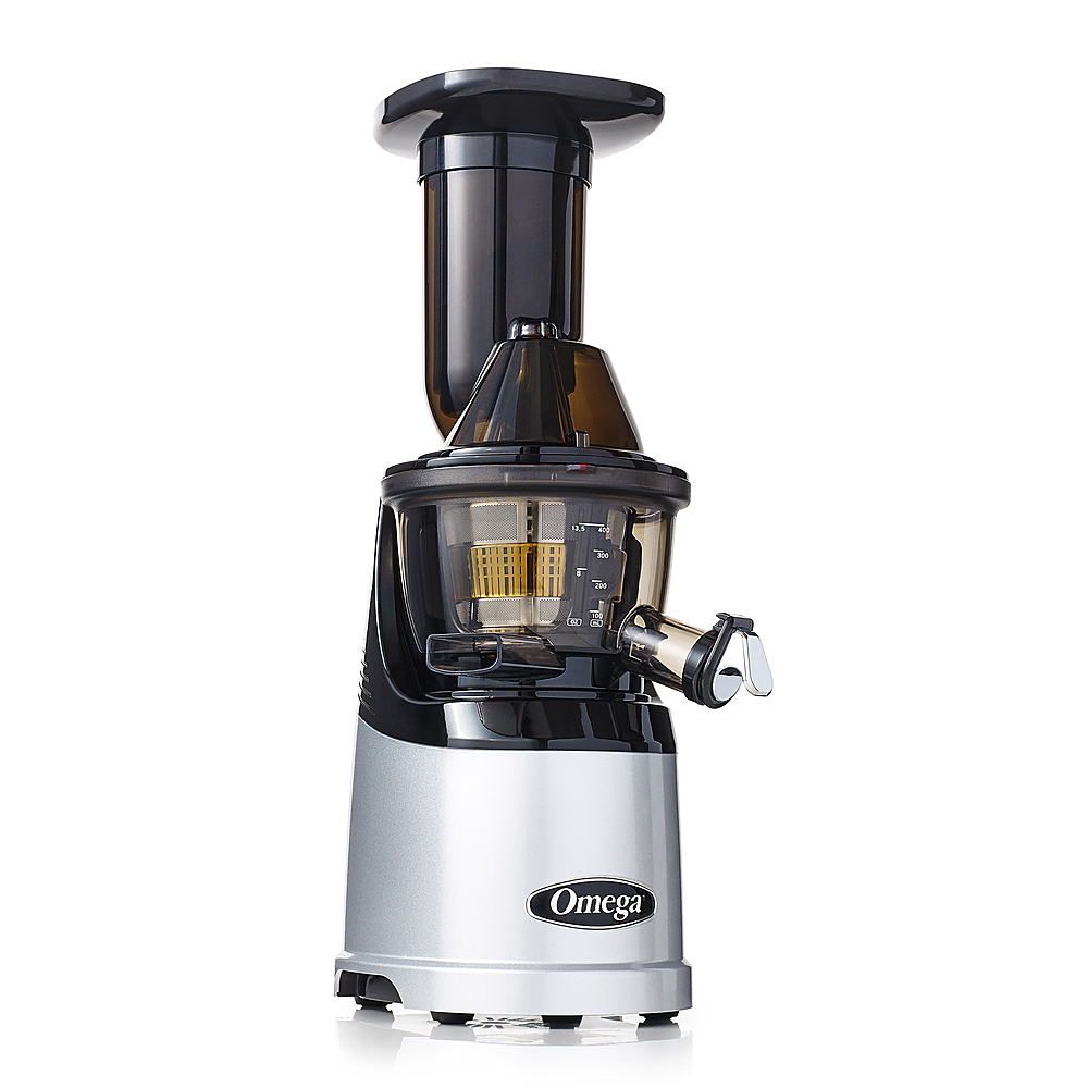 Angle View: Omega - MegaMouth Vertical Low Speed Juicer with Smart Cap Spout Tap - Silver
