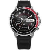 Citizen - CZ Smart HR Heart Rate Smartwatch 46mm Black Silicon Stainless Steel watch, Powered by Google Wear OS - Black - Front_Zoom