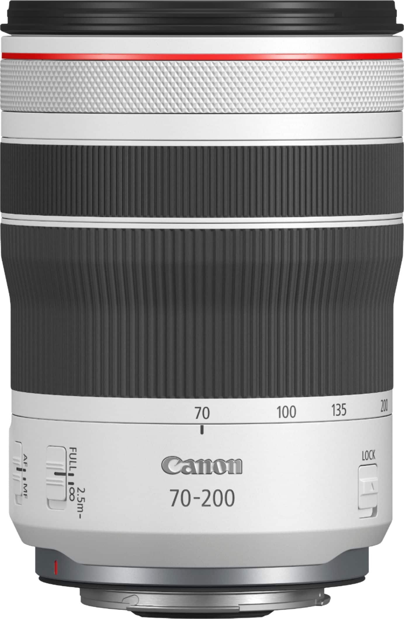 Left View: Canon - RF 70-200mm f/4 L IS USM Telephoto Zoom Lens for RF Mount Cameras - White