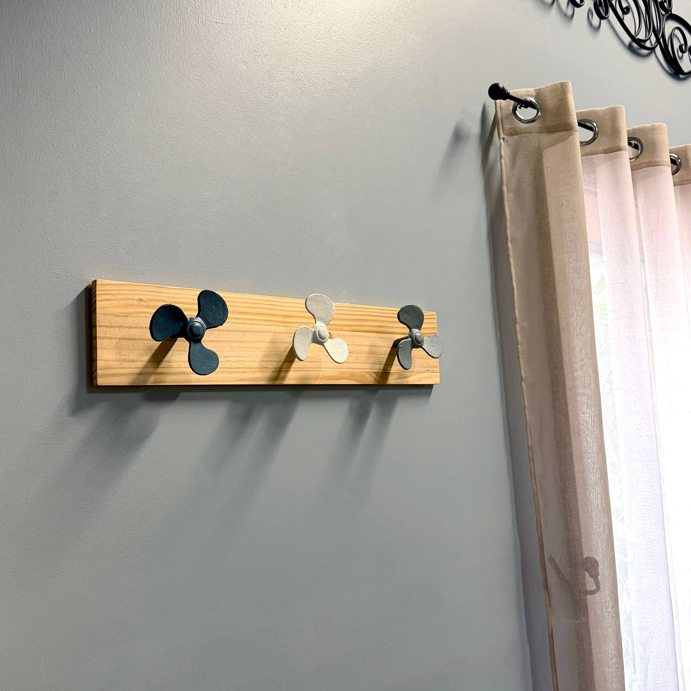 Alt View 5. Zeckos - Boat Propeller Wall Hook Rack 24in Wood Board Nautical Beach House Decor - Multicolored.