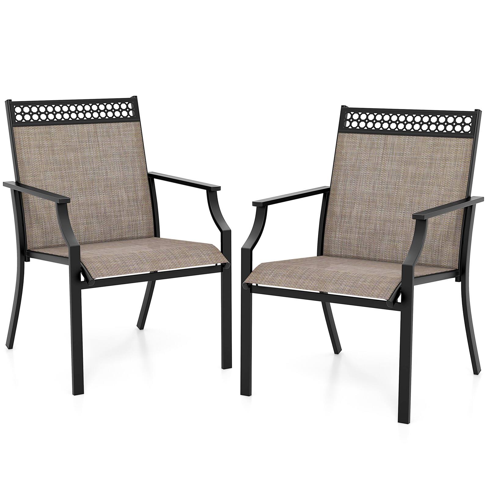 Alt View 9. Gymax - Gymax Patio Dining Chairs Set of 4 All Weather Outdoor Chairs w/ High Back & Armrests - Coffee, Black.
