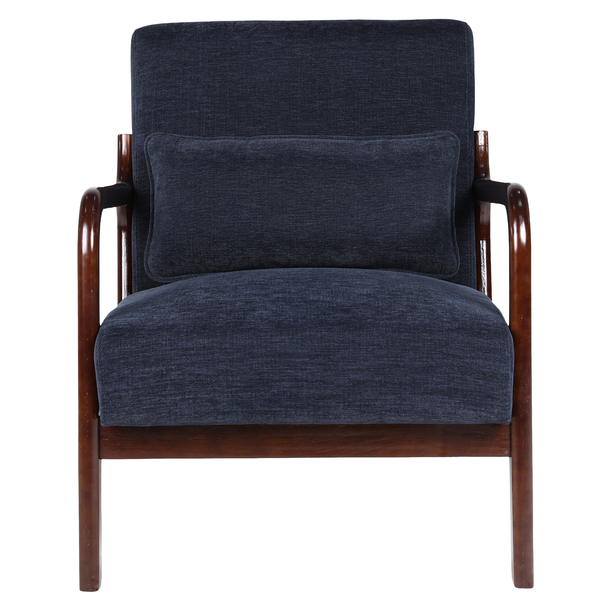 Back. Forest'nSky - Brown  Wood Mid Century Modern Office Chair with Solid Wood Frame & Lumbar Pillow with Antique Blue Cushion - Antique Blue.