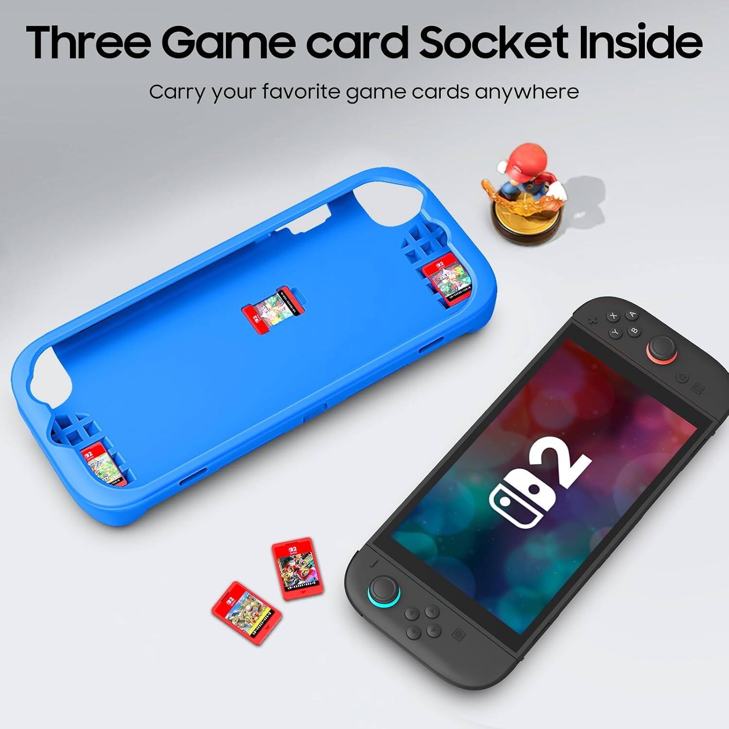 Three Game card Socket Inside  
Carry your favorite game cards anywhere