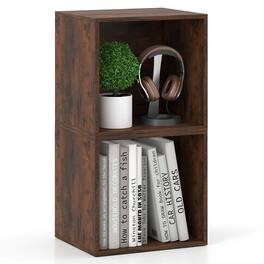 Costway - 2 PCS Wooden Cube Storage Organizer Stackable Open Book Shelf for Small Space - Brown