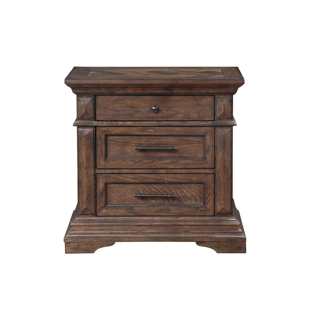 Angle. New Classic Furniture - Furniture Mar Vista Solid Wood 3-Drawer Nightstand in Brushed Walnut - Brown.