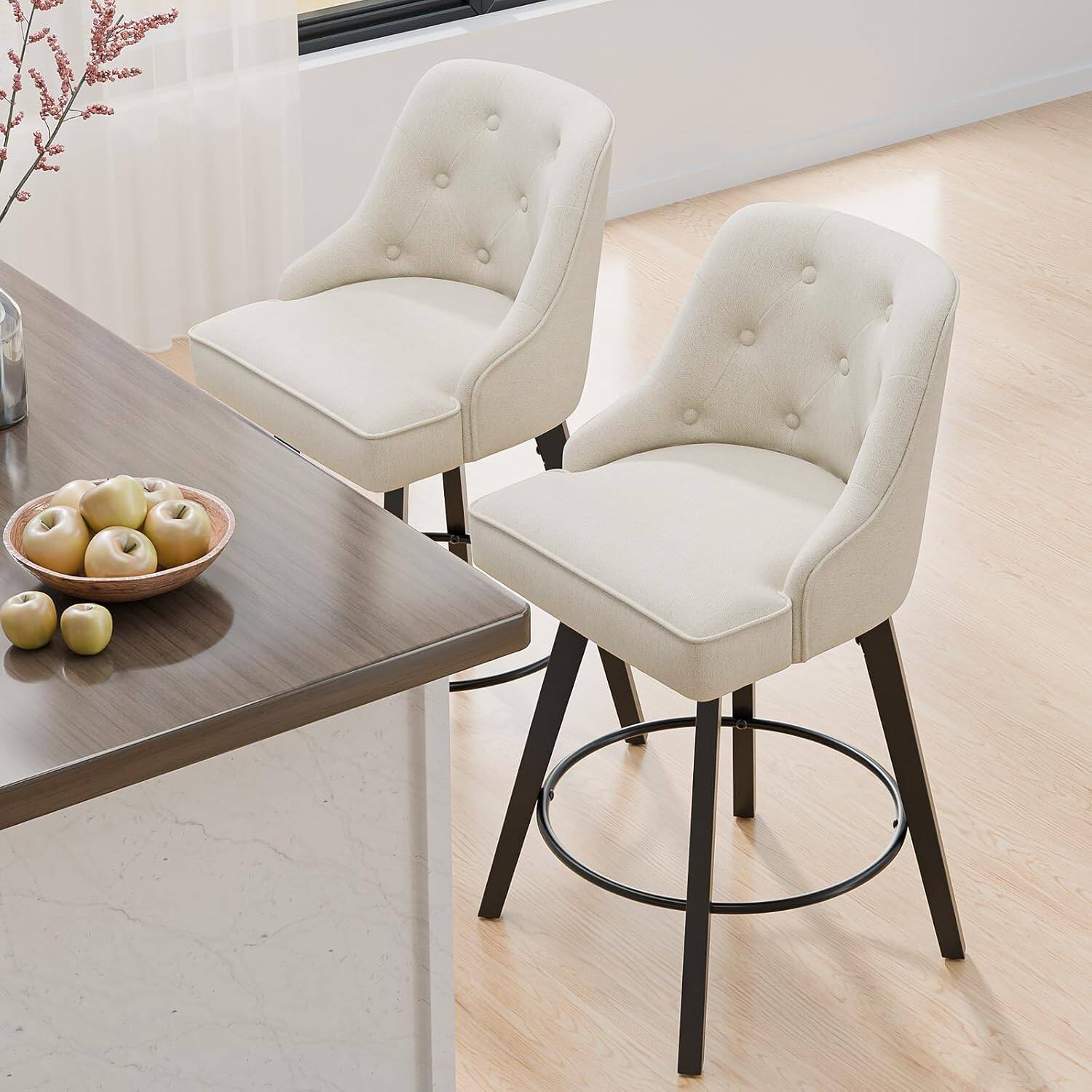 Alt View 4. Winado - 26" H Swivel Barstools Upholstered Counter Stool with Back Kitchen High Chairs Counter Height Bar Stools with Cushion - Beige Fabric-Set of 1.