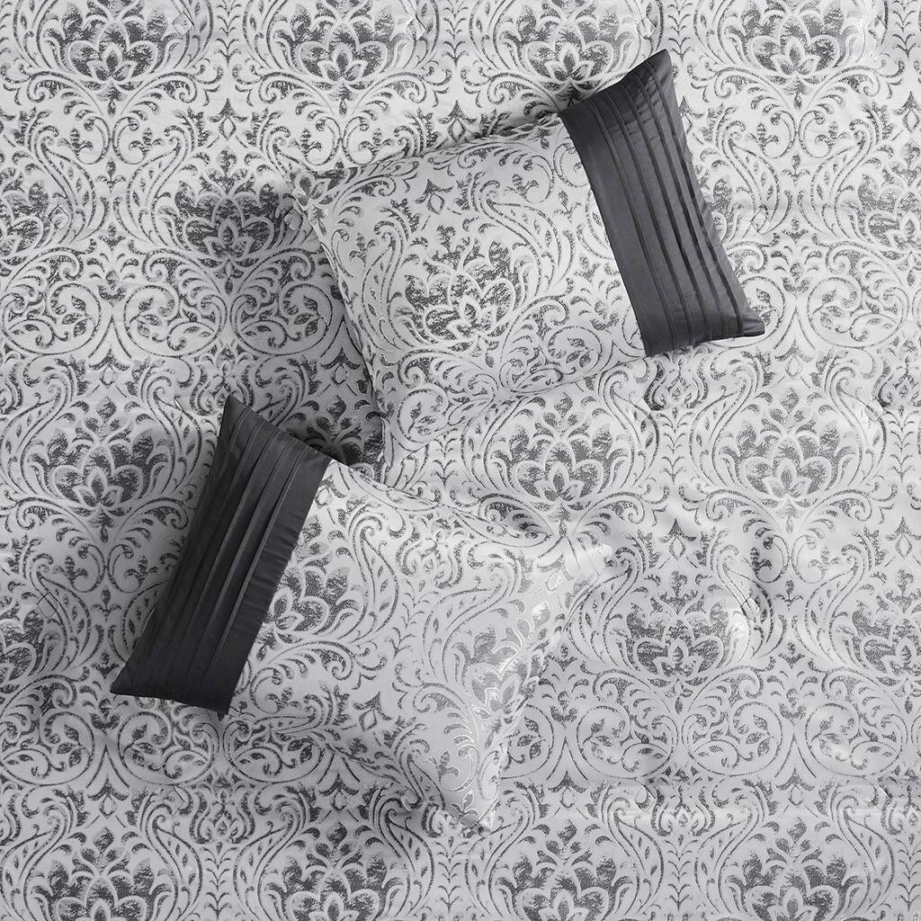 Alt View 2. Gracie Mills - Gracie Mills Belmont 12-PC Jacquard Comforter Set with Bed Sheets - Silver.