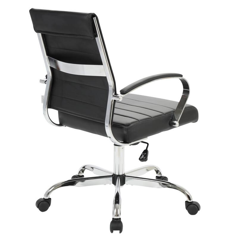 Alt View 5. LeisureMod - Benmar Modern Leather Office Desk Chair with Ribbed Seat Design and Steel Frame Computer Chair - Black.