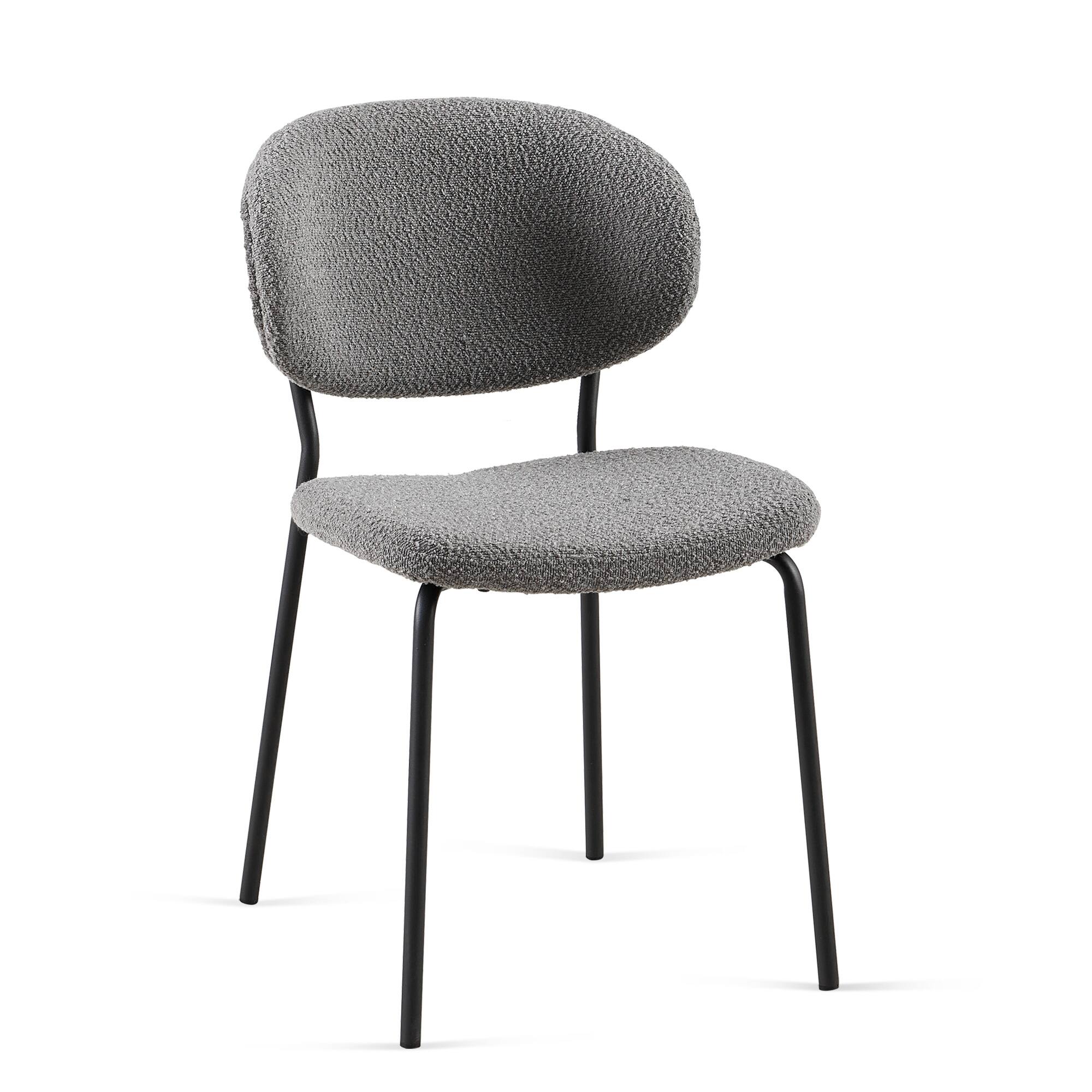 Alt View 2. Lirago - 23 Inch Boucle Fabric Dining Chairs Set of 4 Mid Century Modern Design Curved Backrest Metal Legs - Gray.