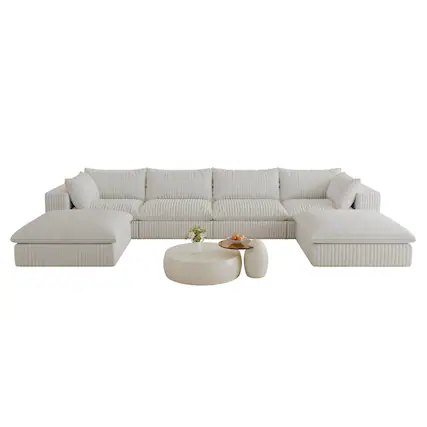 Front. Boyel Living - White Modular 6 Seat Fabric Sectional Sofa 157.6-in L x 78.8-in W x 24.0-in H - White.