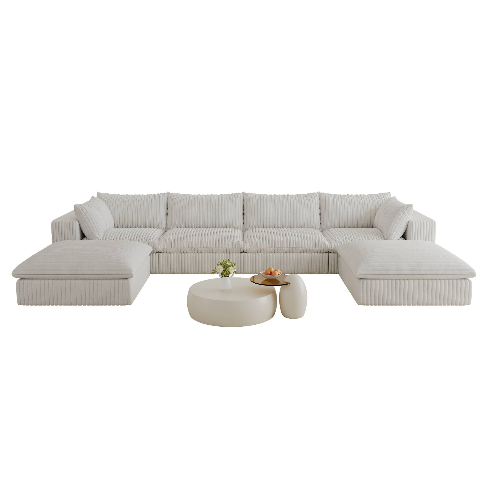 Front. Boyel Living - White Modular 6 Seat Fabric Sectional Sofa 157.6-in L x 78.8-in W x 24.0-in H - White.