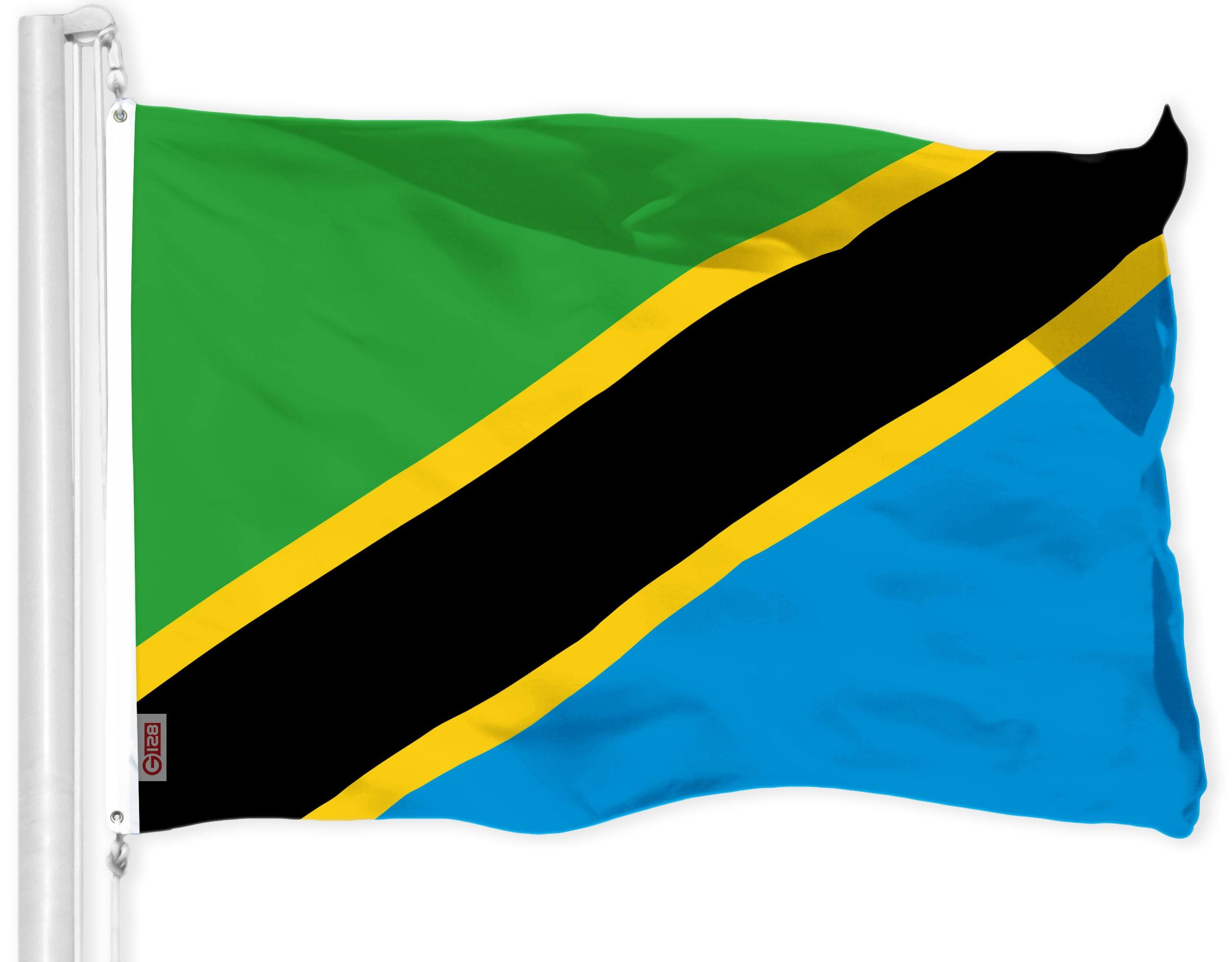 Front. G128 - Tanzania Flag 3x5 ft - 150D Polyester, Brass Grommets, Indoor/Outdoor. - Assorted Colors.