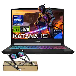 MSI - Upgraded - Katana 15 Gaming 15.6" QHD Laptop - Intel Core i7-14650HX - NVIDIA GeForce RTX 5070 - 32GB RAM 2TB SSD - Laptop Cooler - Black