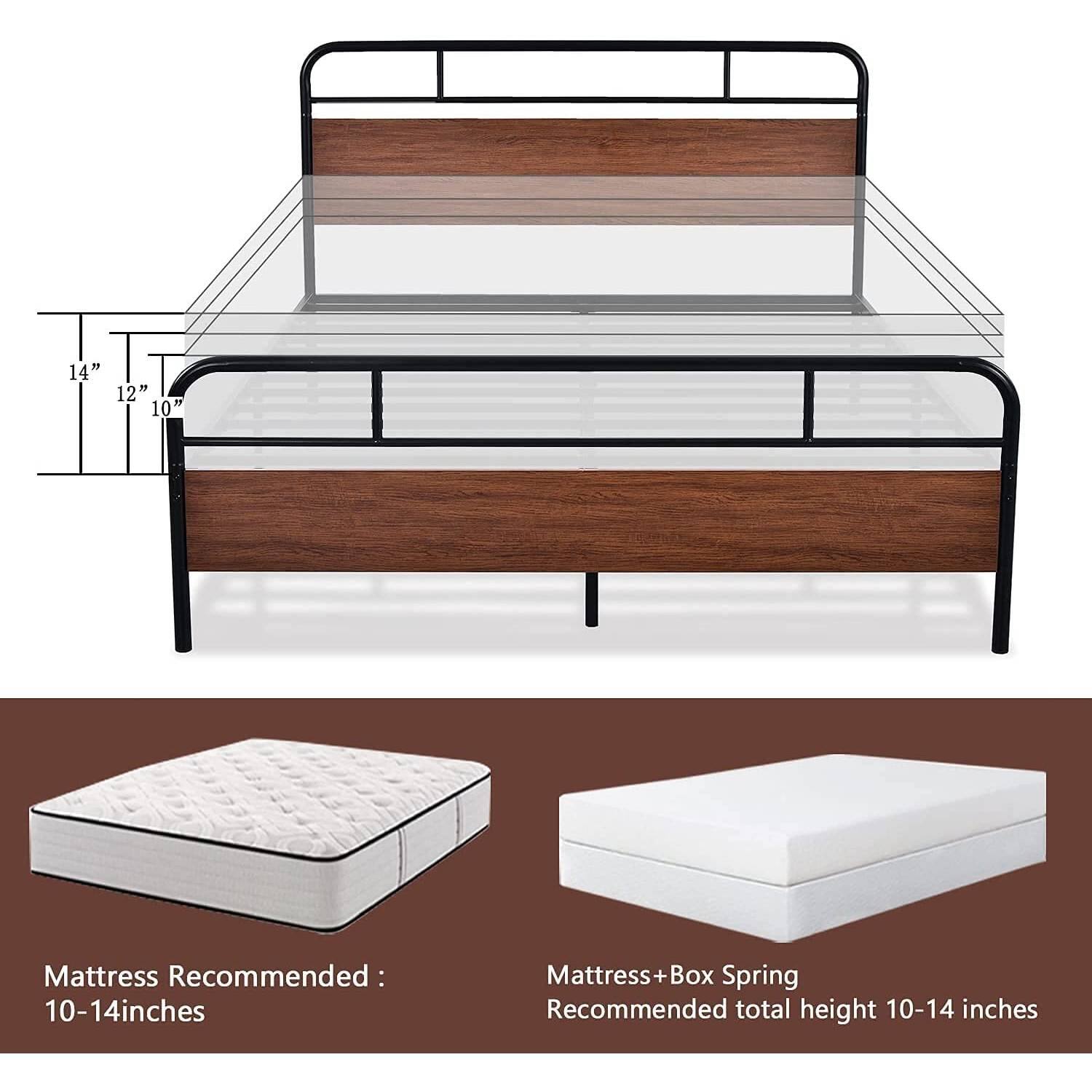 14" 12" 10" Mattress Recommended: 10-14inches Mattress+Box Spring Recommended total height 10-14 inches