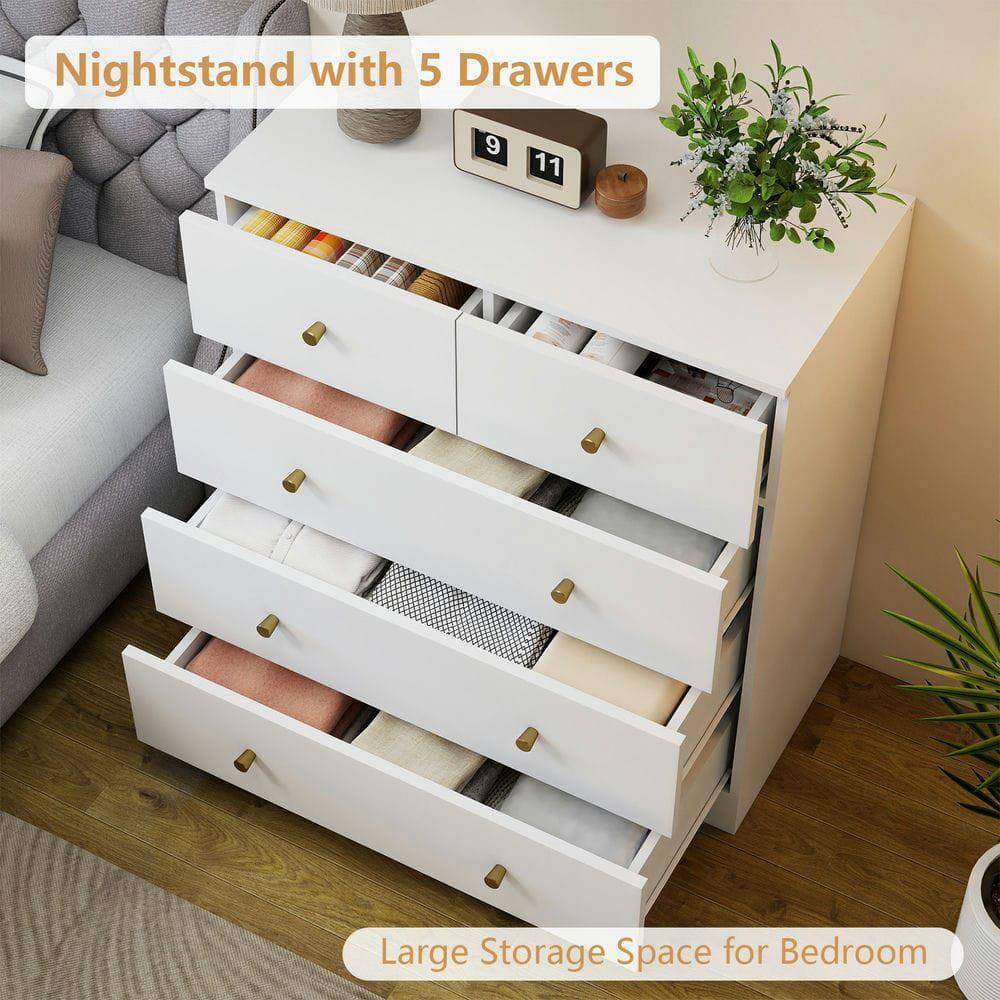 Nightstand with 5 Drawers  
Large Storage Space for Bedroom
