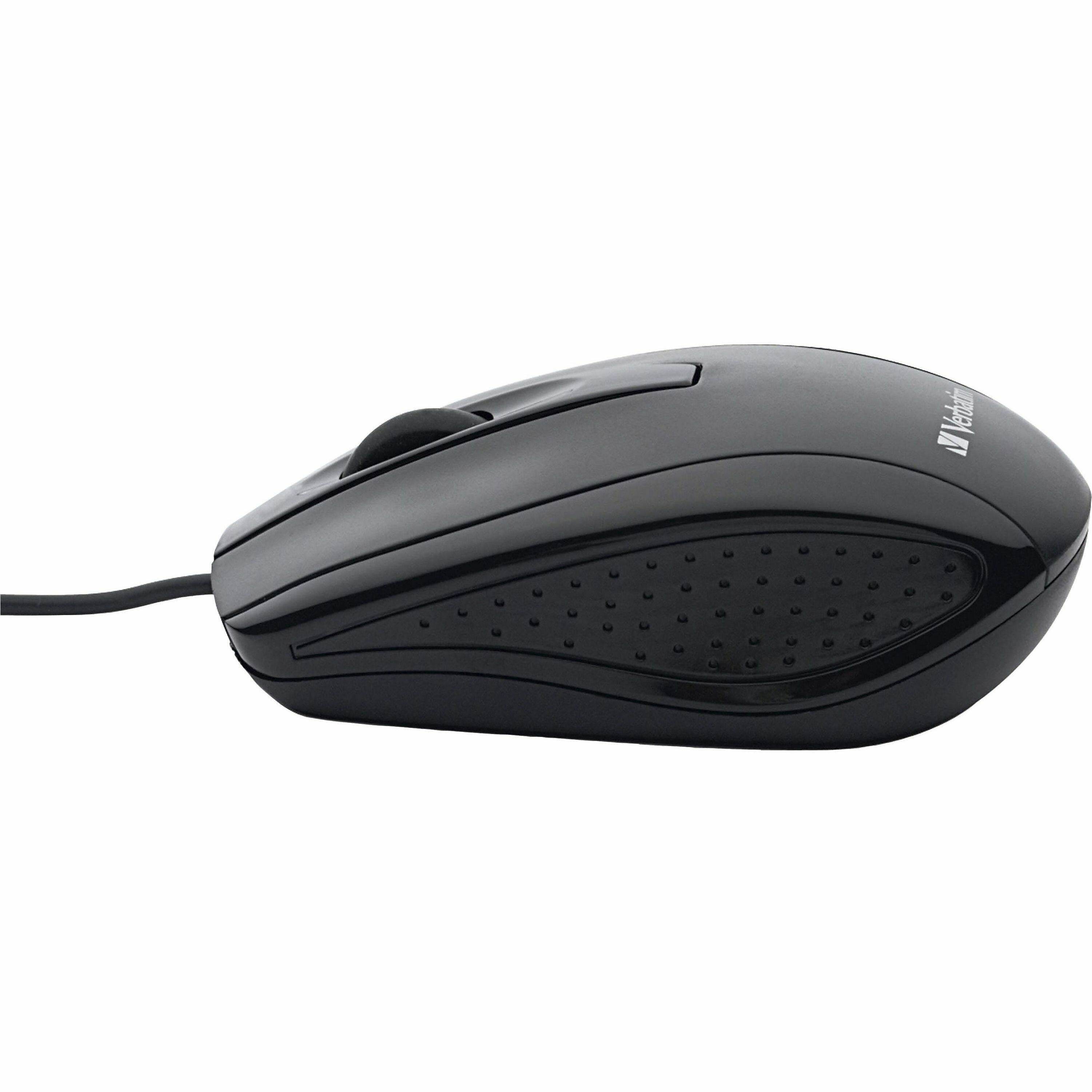 Alt View 4. Verbatim - Verbatim Corded Optical Mouse - Black - Optical - Cable - Black - Scroll Wheel - 1 Each - Black.