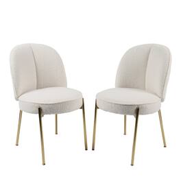Boyel Living - Teddy Fabric Dinning Chair with Adjustable Foot Nails (Set of 2) - Greamy White