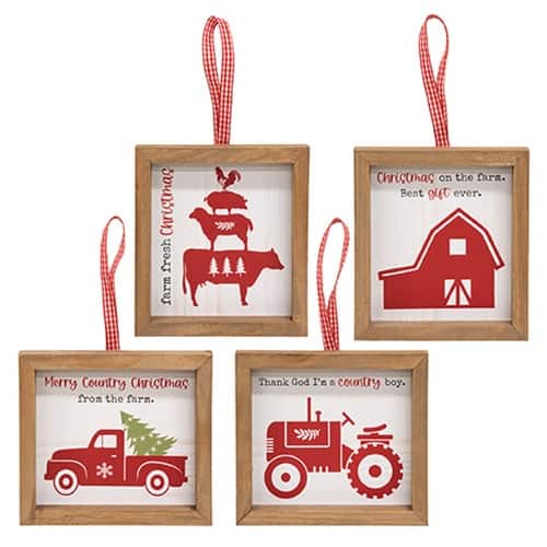 BreeBe - Farm Fresh Christmas Hanging Frame - 4 Asstd - Brown, White, Red