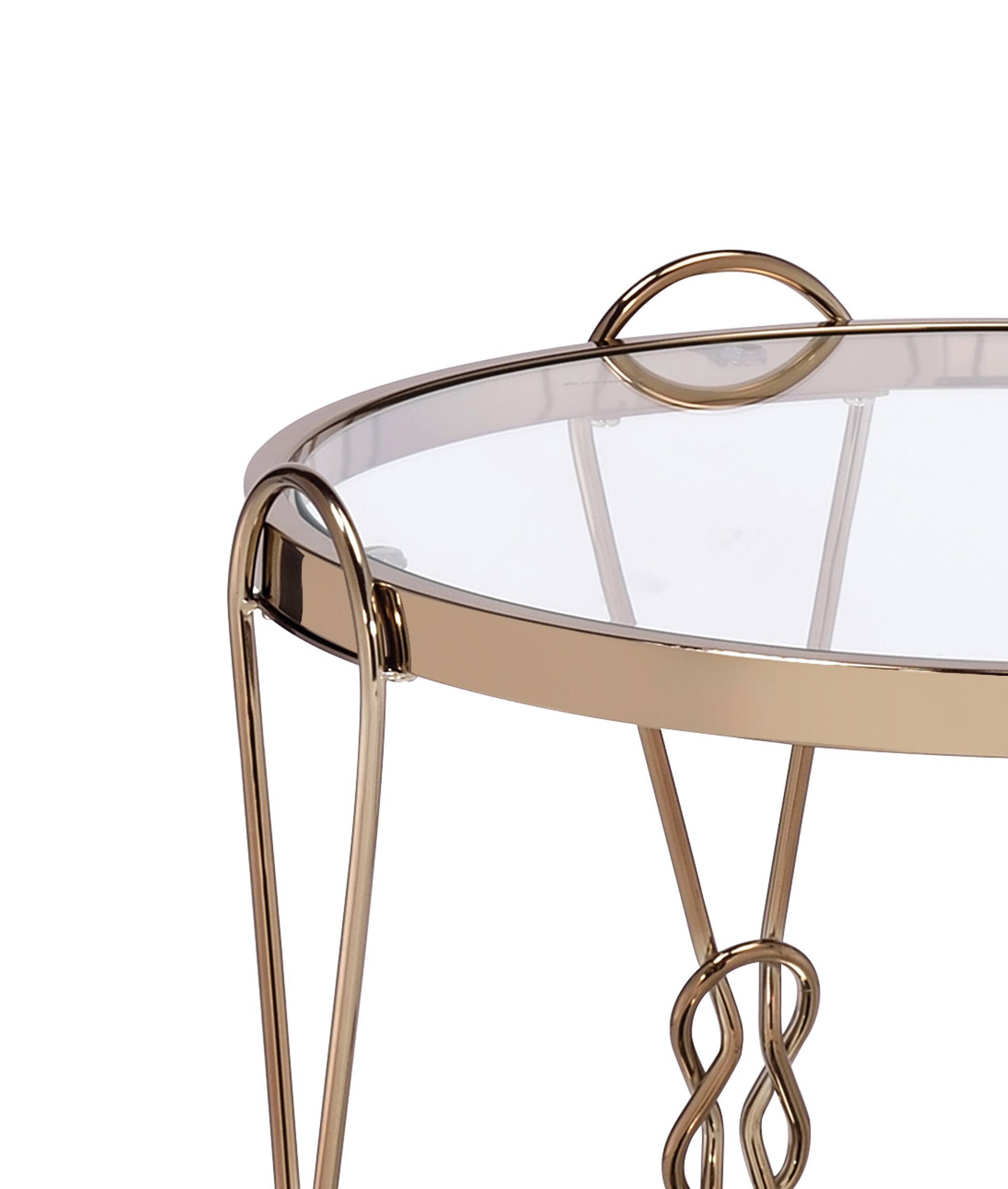 Alt View 1. Manhattan Lane - Metal End Table with Mirrored Top and 1 Bottom shelf - Gold and Clear.