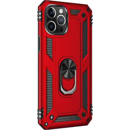 Angle. SaharaCase - Military Kickstand Series Carrying Case for Apple iPhone 12 and 12 Pro - Red.