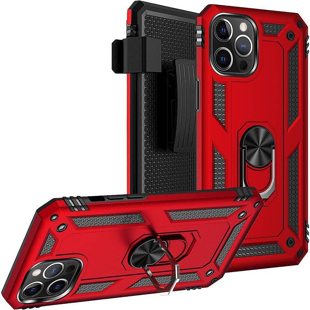 Alt View 11. SaharaCase - Military Kickstand Series Carrying Case for Apple iPhone 12 and 12 Pro - Red.