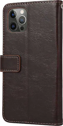 Left. SaharaCase - Folio Wallet Case for Apple iPhone 12 Pro Max - Brown.