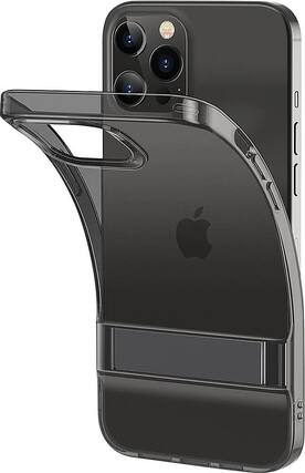 Left. SaharaCase - AirBoost Shield Carrying Case for Apple iPhone 12 Pro Max - Transparent Black.