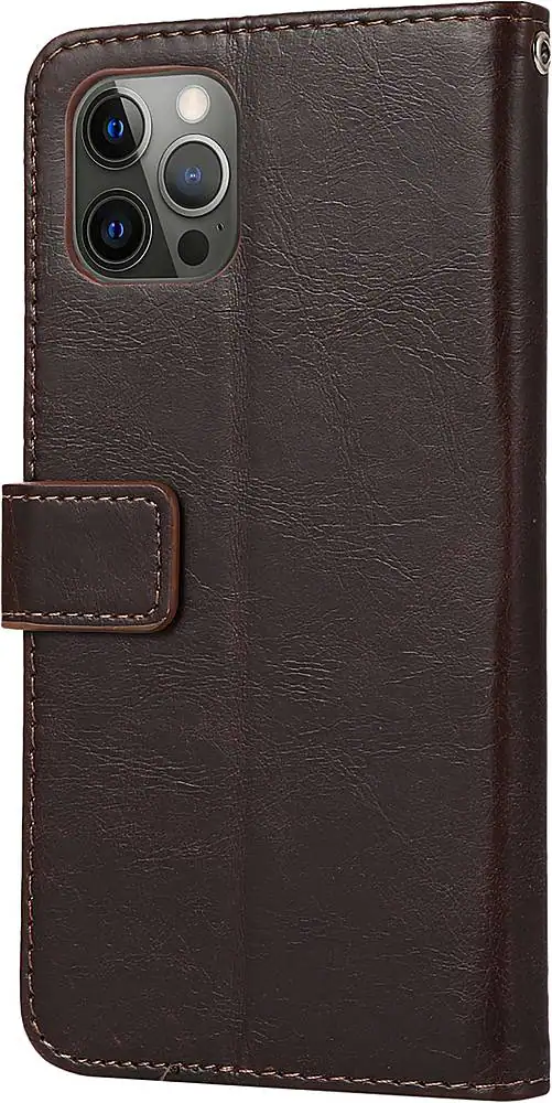 Left. SaharaCase - Folio Wallet Case for Apple iPhone 12 and 12 Pro - Brown.