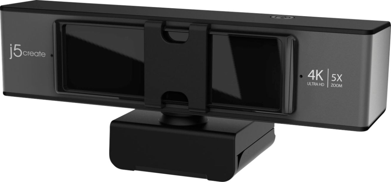 Left View: j5create - USB 2160 (4K) Webcam with 5x Digital Zoom Remote Control - Black