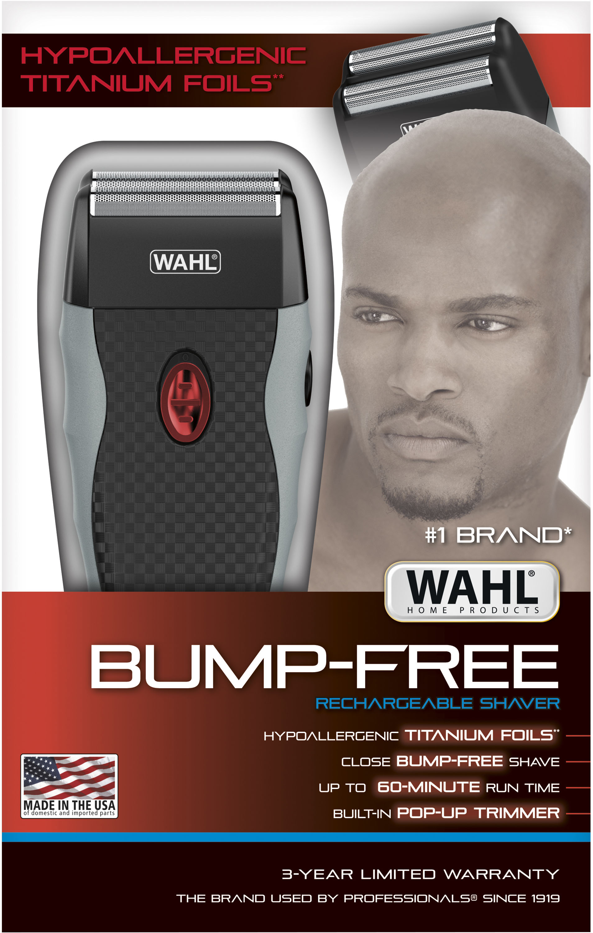 Angle View: Wahl - Bump-Free Rechargeable Foil Shaver - Black