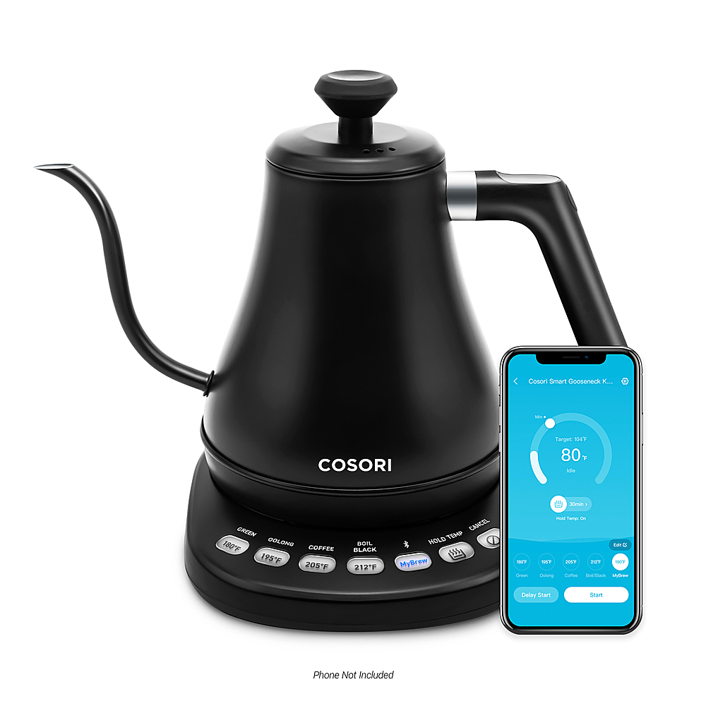 Whall Gooseneck Electric Kettle - Tea/Coffee Kettle with LED Display, Button Controls, Stainless Steal Inner, 1200W Fast Heating (Black), Size: 10.2