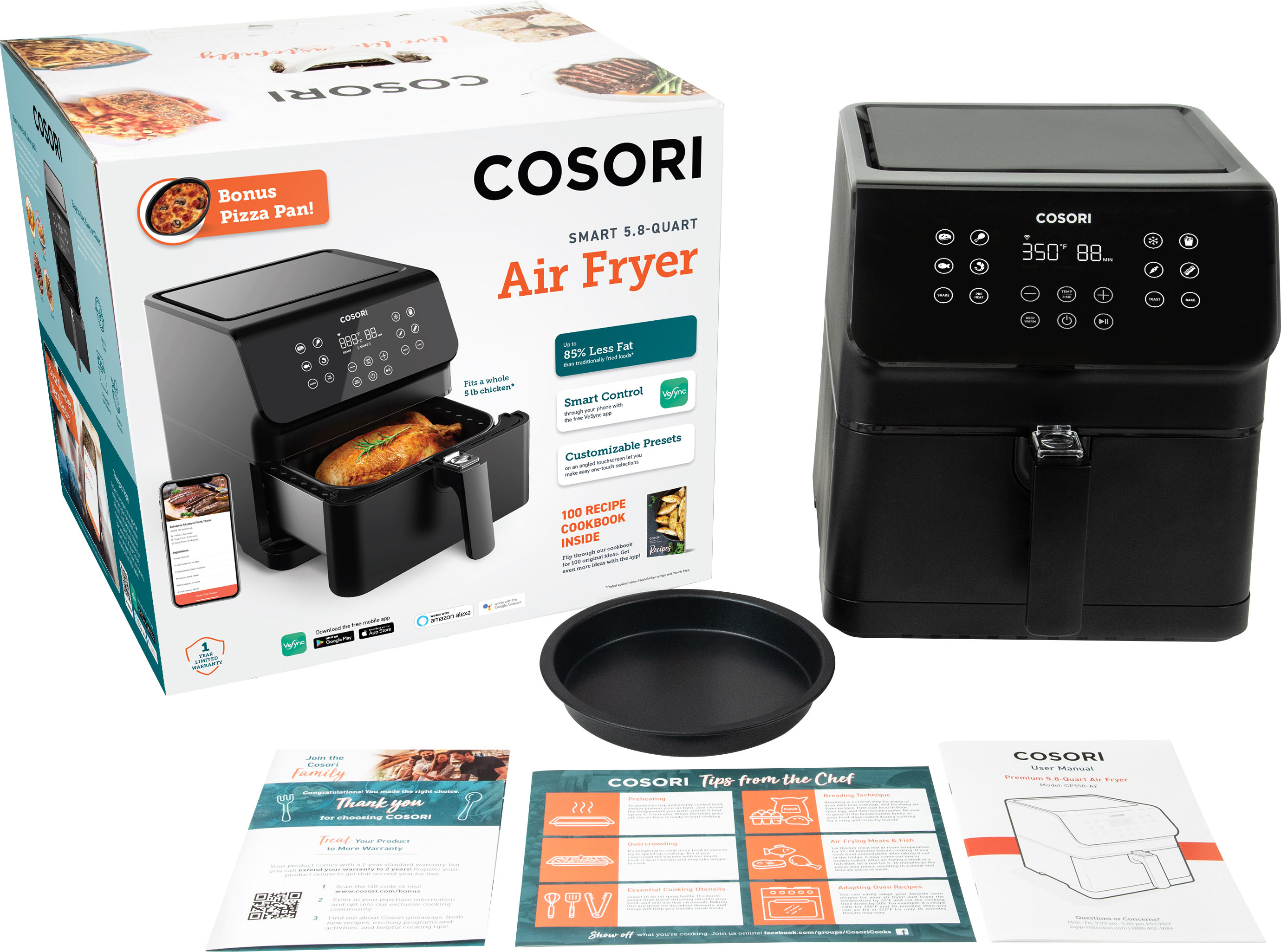 COSORI's app-controlled Air Fryer Pro II delivers 5.8-quarts of
