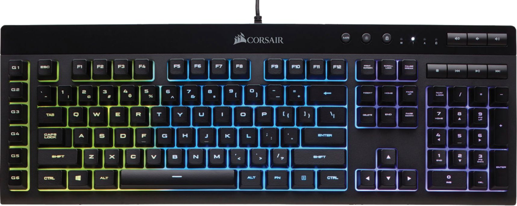 Left View: CORSAIR - Refurbished K55 Full-size Wired Membrane Gaming Keyboard with RGB Backlighting
