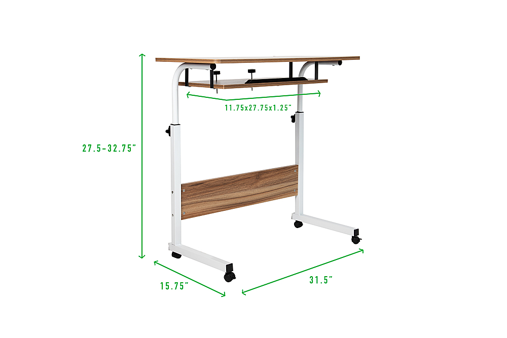 BYBLIGHT Moronia 31.5 in. Brown Portable Laptop Desk, Height Adjustable Laptop Rolling Table with Keyboard Tray on Wheels