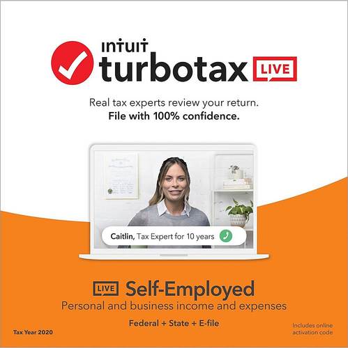 Intuit - TurboTax Live Online Self-Employed Fed + State 2020 (1-User) - Android, Chrome, Mac, Windows, iOS [Digital]