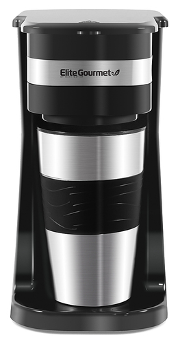 Elite Gourmet Single Serve Personal Coffee Maker with Stainless Steel Travel Mug - Black