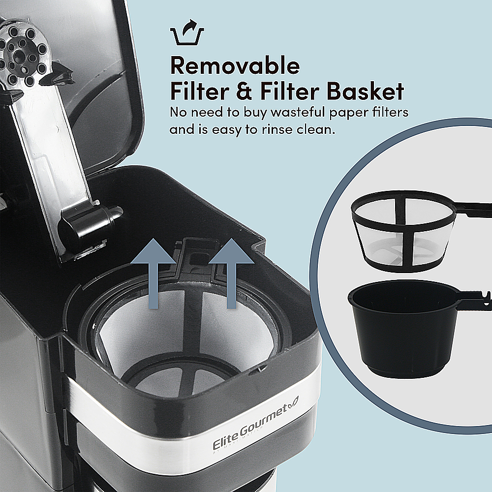 Image of Elite Gourmet - Single Serve Personal Coffee Maker with Stainless Steel Travel Mug - Black