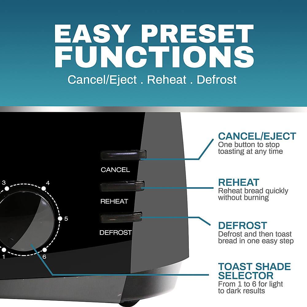 Angle View: Elite Gourmet 4 Slice Long Slot Cool Touch Toaster, Black - Black