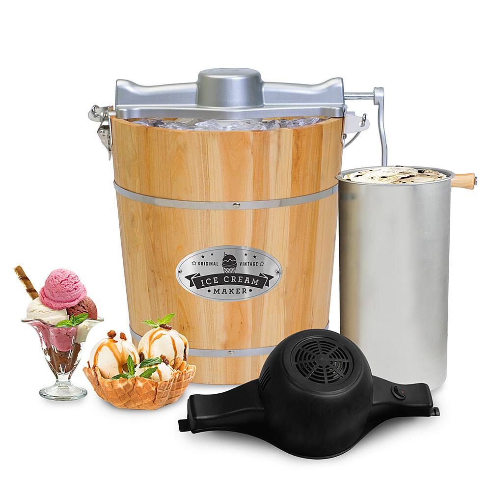 Front. Elite Gourmet - 4Qt. Old Fashioned Pine Bucket Electric/Manual Ice Cream Maker - Pine.