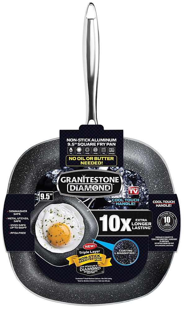 Granite Stone Diamond 9.5 Ultimate Nonstick Triple Coated Square Frying Pan,  Scratch Resistant, Oven Safe, Dishwasher Safe, Black 