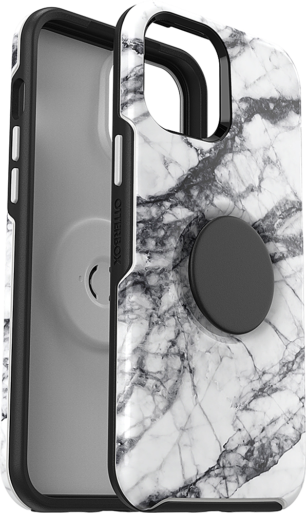 OtterBox Otter + Pop Symmetry Series - Back cover for cell phone - polycarbonate, synthetic rubber - white marble graphic - for Apple iPhone 12 Pro Max