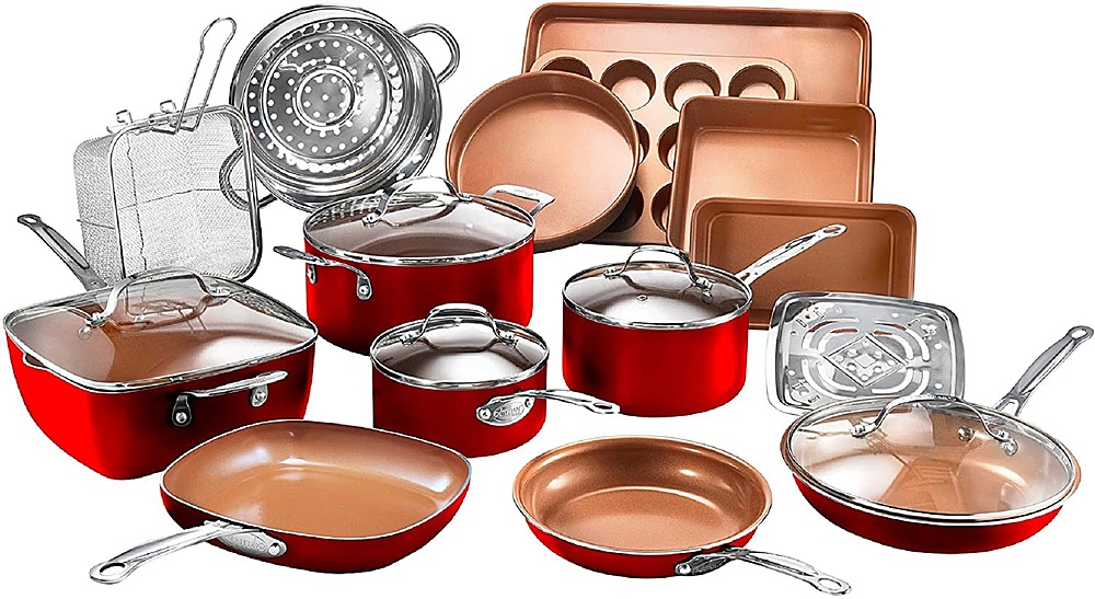 Gotham Steel Non Stick Aluminum 20pc Complete Cookware and Bakeware Set Red  7255 - Best Buy