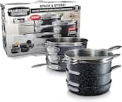 Angle. Granitestone - Diamond Non Stick Stackmaster Stackable 10pc Cookware Set - Gray.