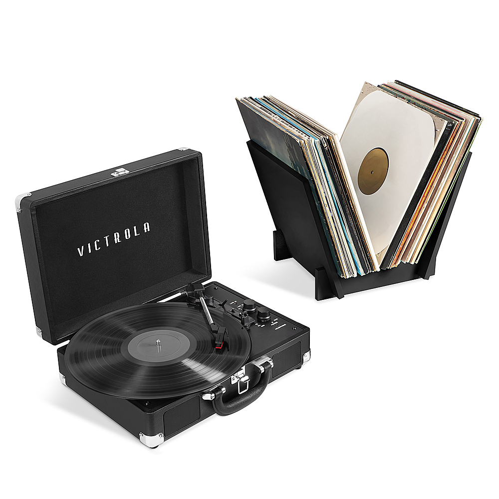 Angle View: Victrola - Journey+ Bluetooth Suitcase Record Player with Matching Record Stand - Black