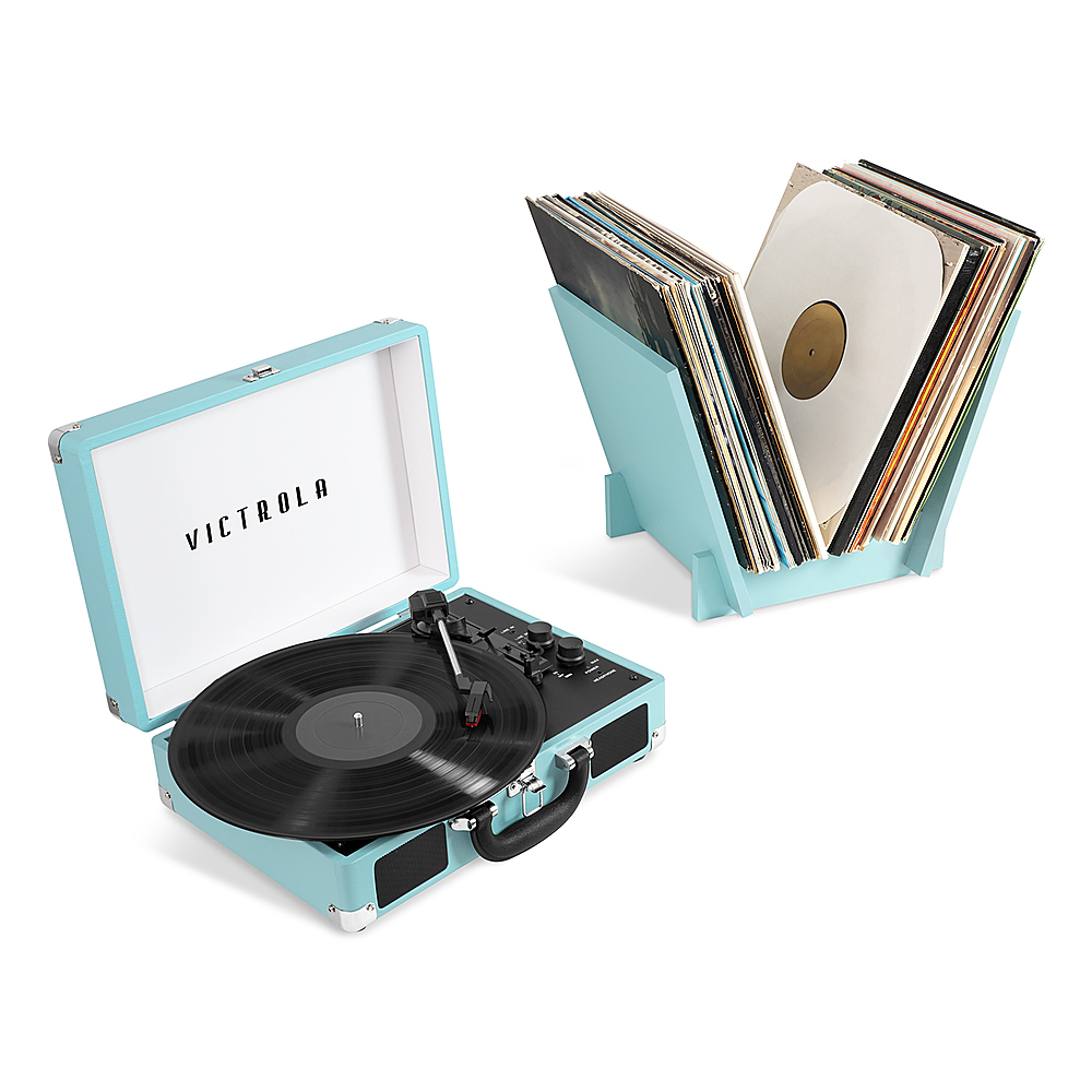Angle View: Victrola - Journey+ Bluetooth Suitcase Record Player with Matching Record Stand - Teal