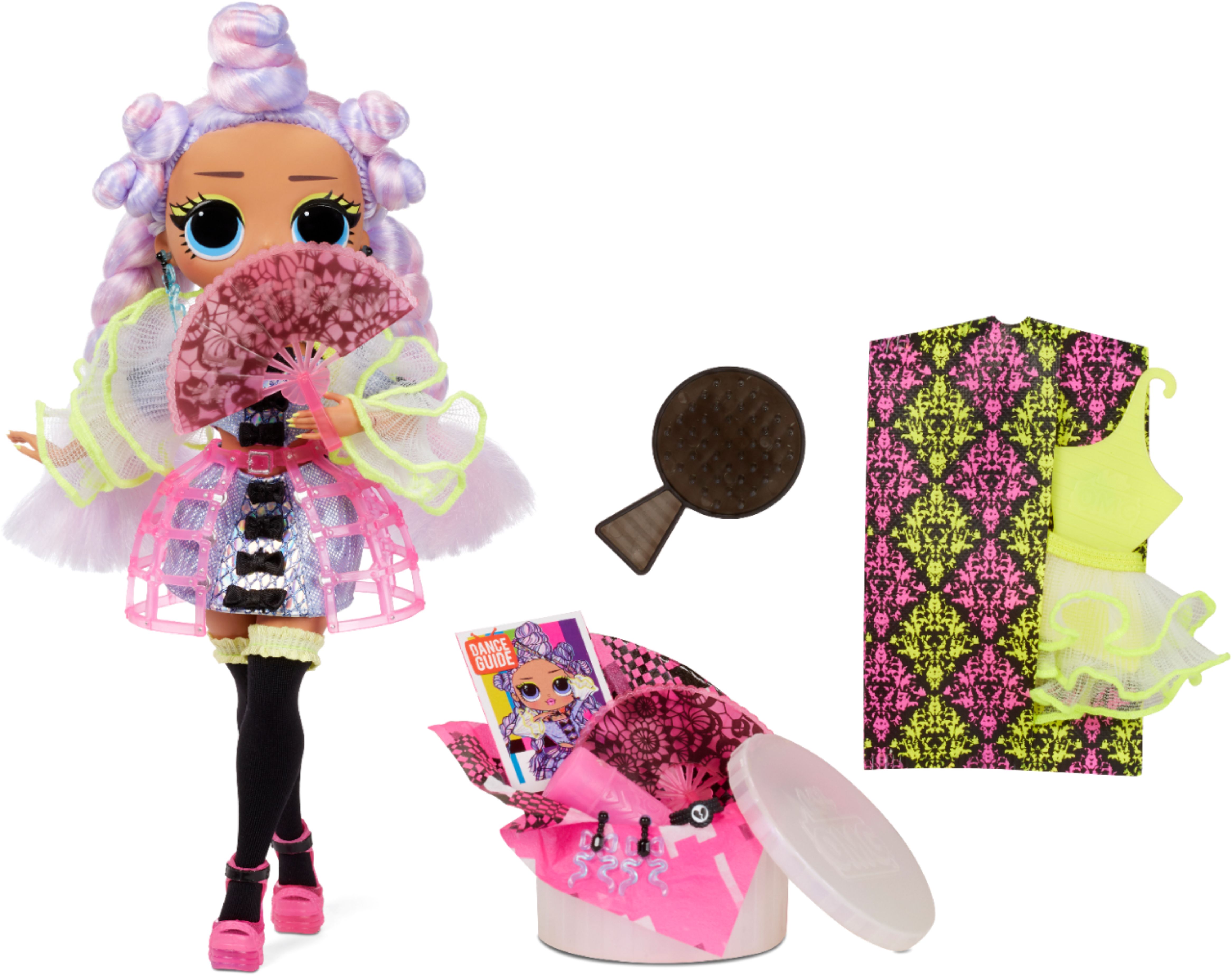Angle View: LOL Surprise OMG Dance Dance Dance Miss Royale Fashion Doll With 15 Surprises Including Magic Blacklight, Shoes, Hair Brush, Doll Stand and TV Package - For Girls Ages 4+